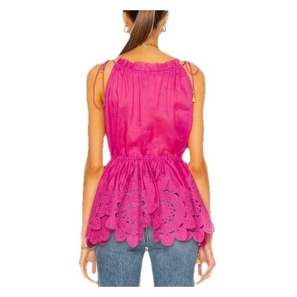 ZIMMERMANN Teddy Scallop Tie Top Pink Fuchsia Blouse Size 2 - Picture 10 of 10